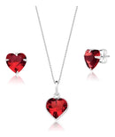 Conjunto Colar 50cm Prata 925 E Par Brincos Coração Zircônia Cor Vermelho