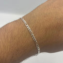 Pulseira Masculina De Prata 925 Italiana Fígaro 3x1 - 3mm - 21 Cm