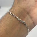 Pulseira Masculina De Prata 925 Italiana Fígaro 3x1 - 3mm - 21 Cm